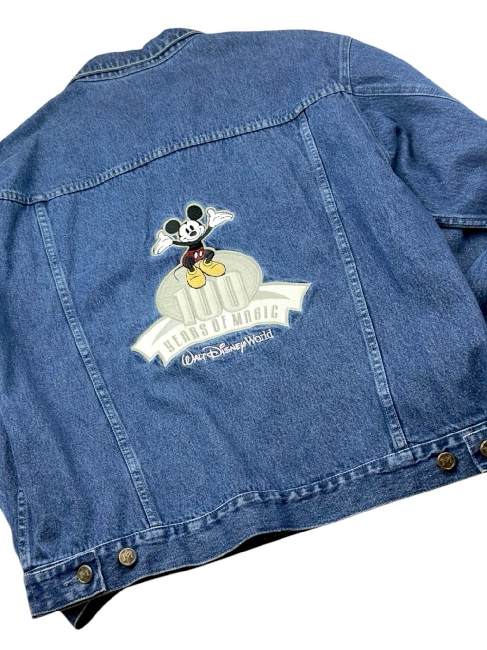 Disney 100 Years Anniversary Denim Trucker Jacket Mickey Mouse Embroidered Men’s